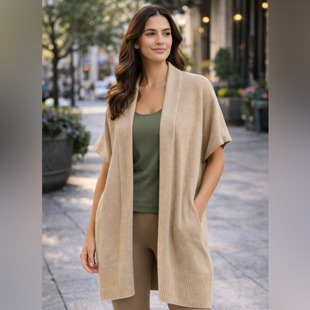 100% Cashmere Open-Front Short-Sleeve Cardigan – XS/S